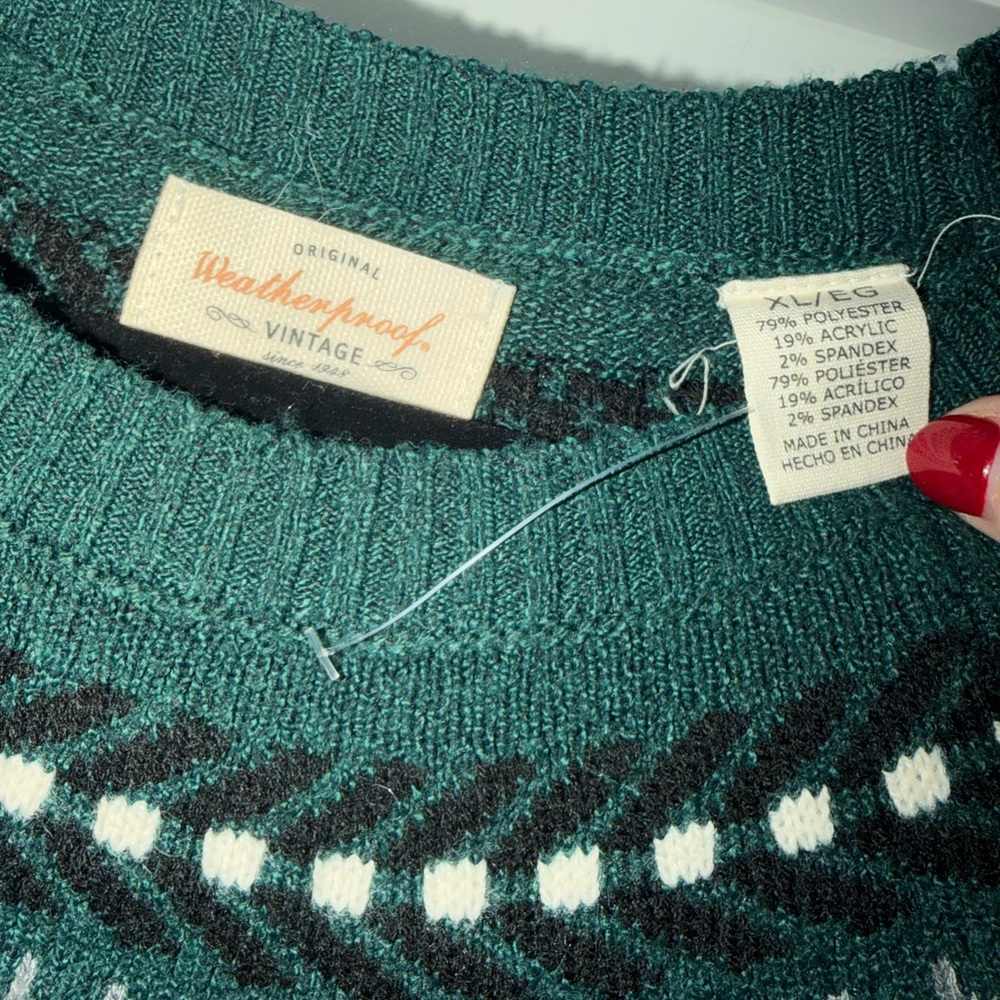 Weatherproof Teal and Gray Patterned Sweater - image 4